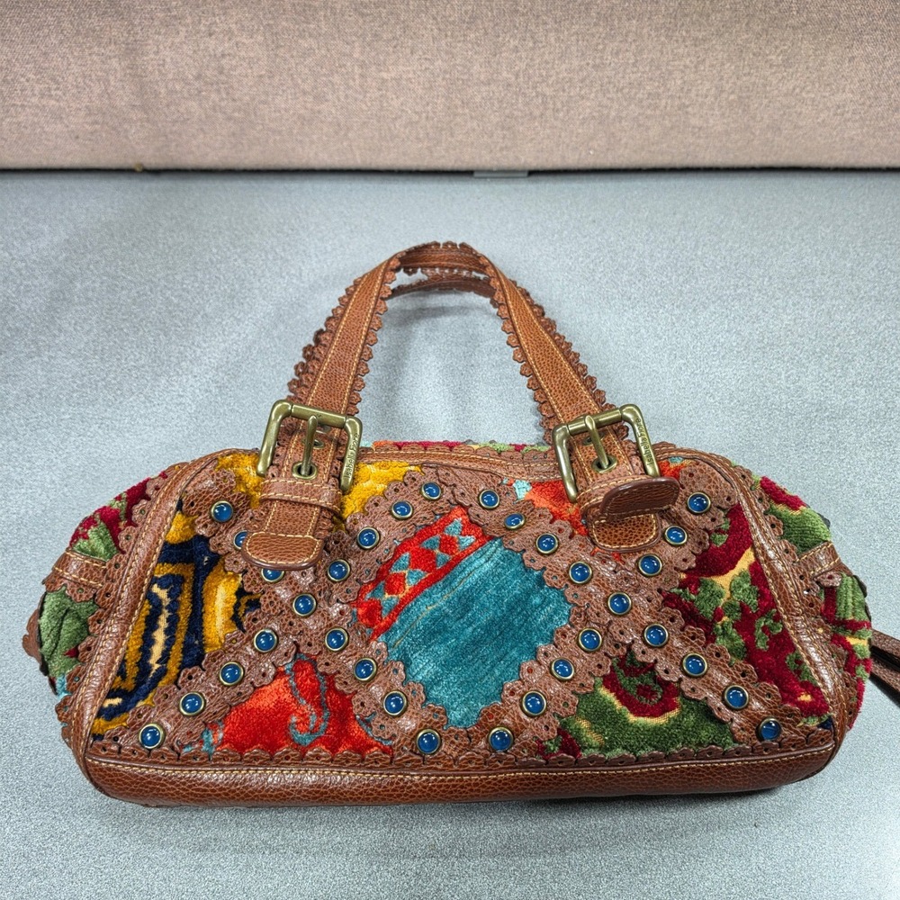 Isabella Fiore Satchel Bag Womens Excellent Velvet Leather Boho